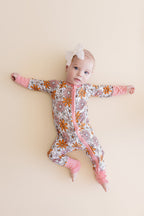 Baby Girl Bamboo Pajama Zip Romper | Retro Garden