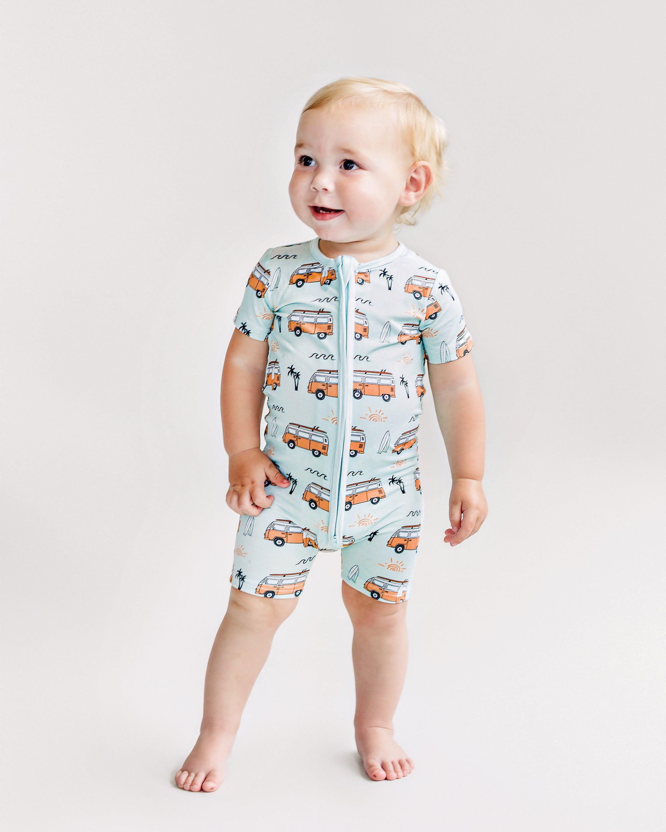 Baby Boy Retro Beach Bamboo Shorty Romper