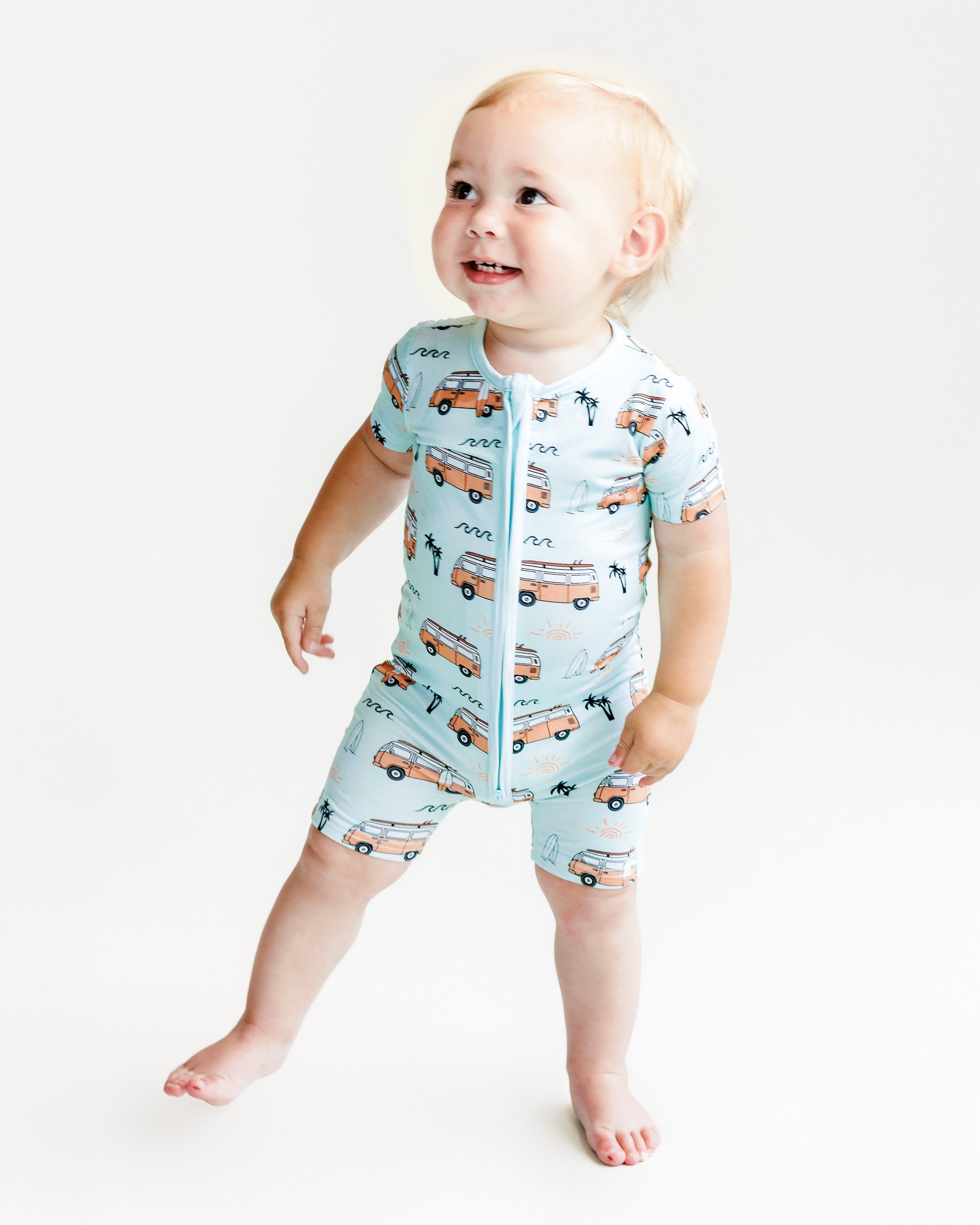 Baby Boy Retro Beach Bamboo Shorty Romper