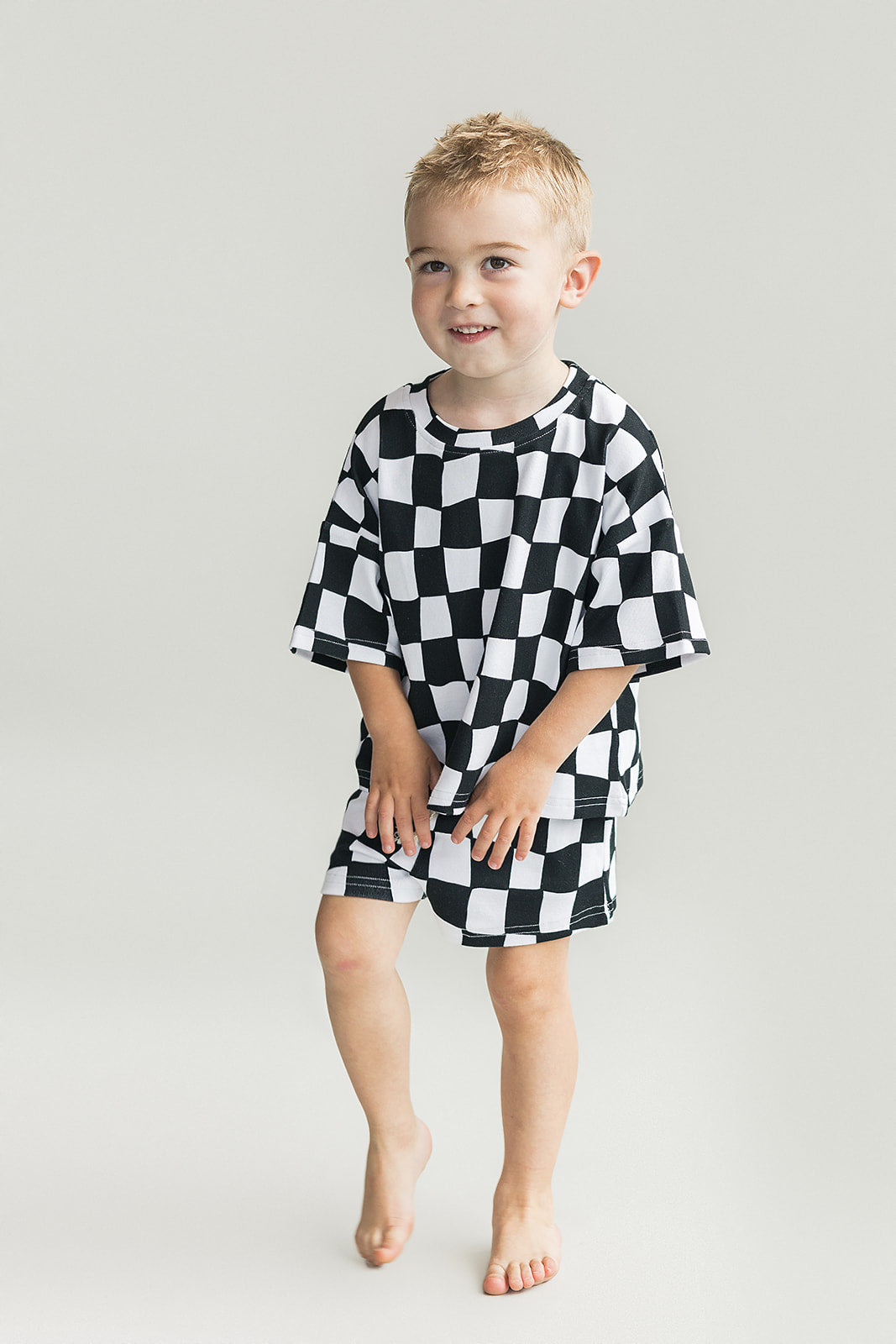Wavy Checkered Shorts Set