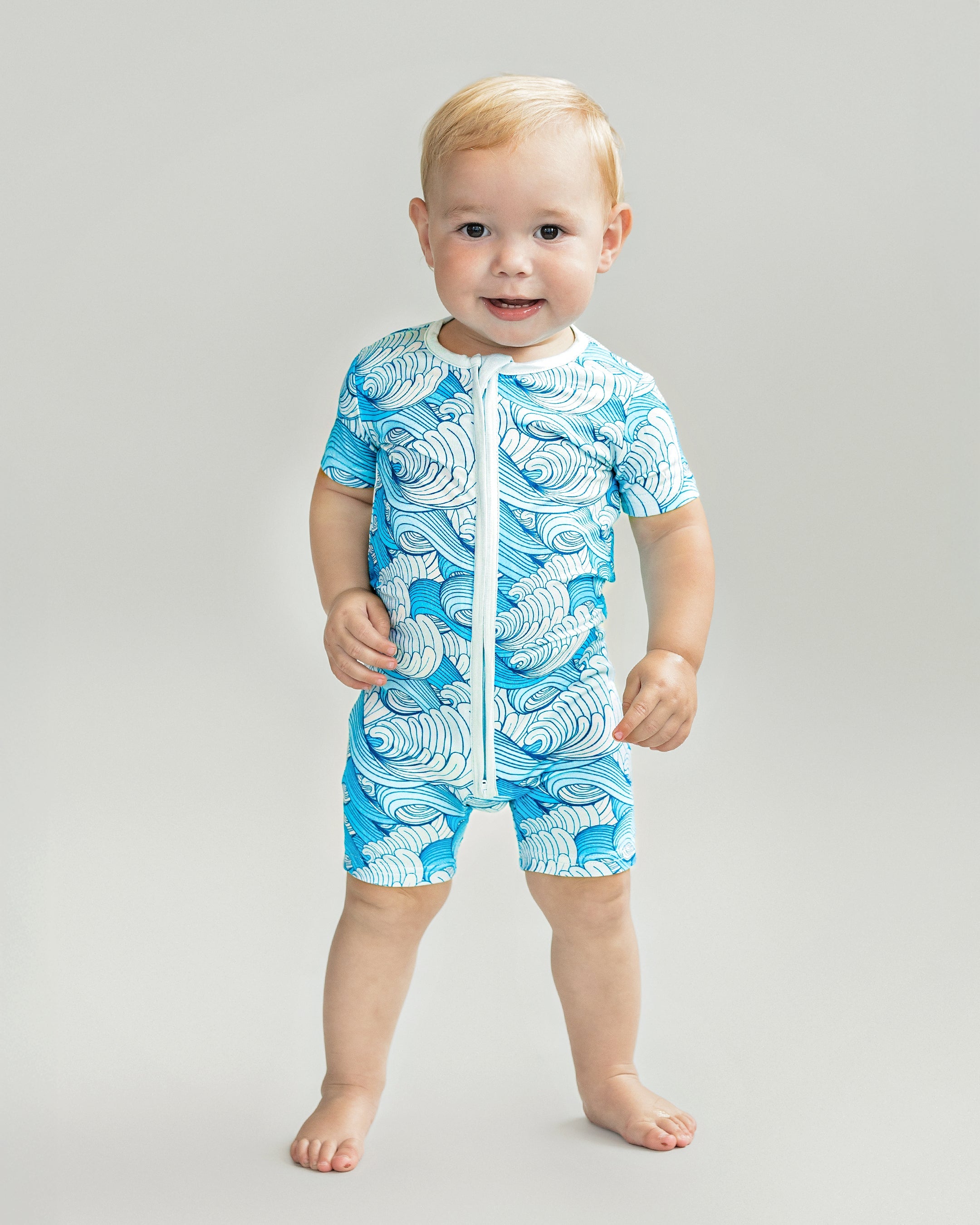 Baby Boy Delmar Bamboo Shorty Zipper Romper