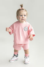 Smiley Shorts Set | Pink Peach