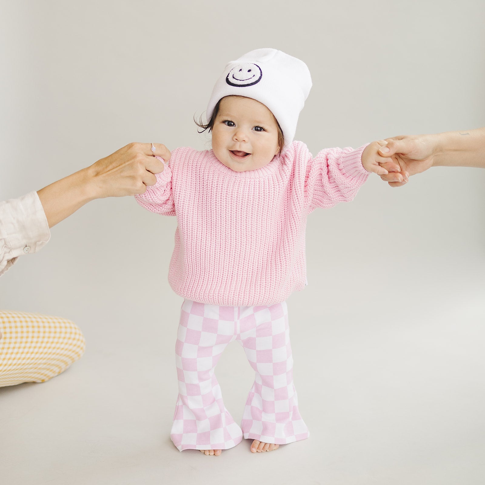 Checkered Flare Pants | Pink