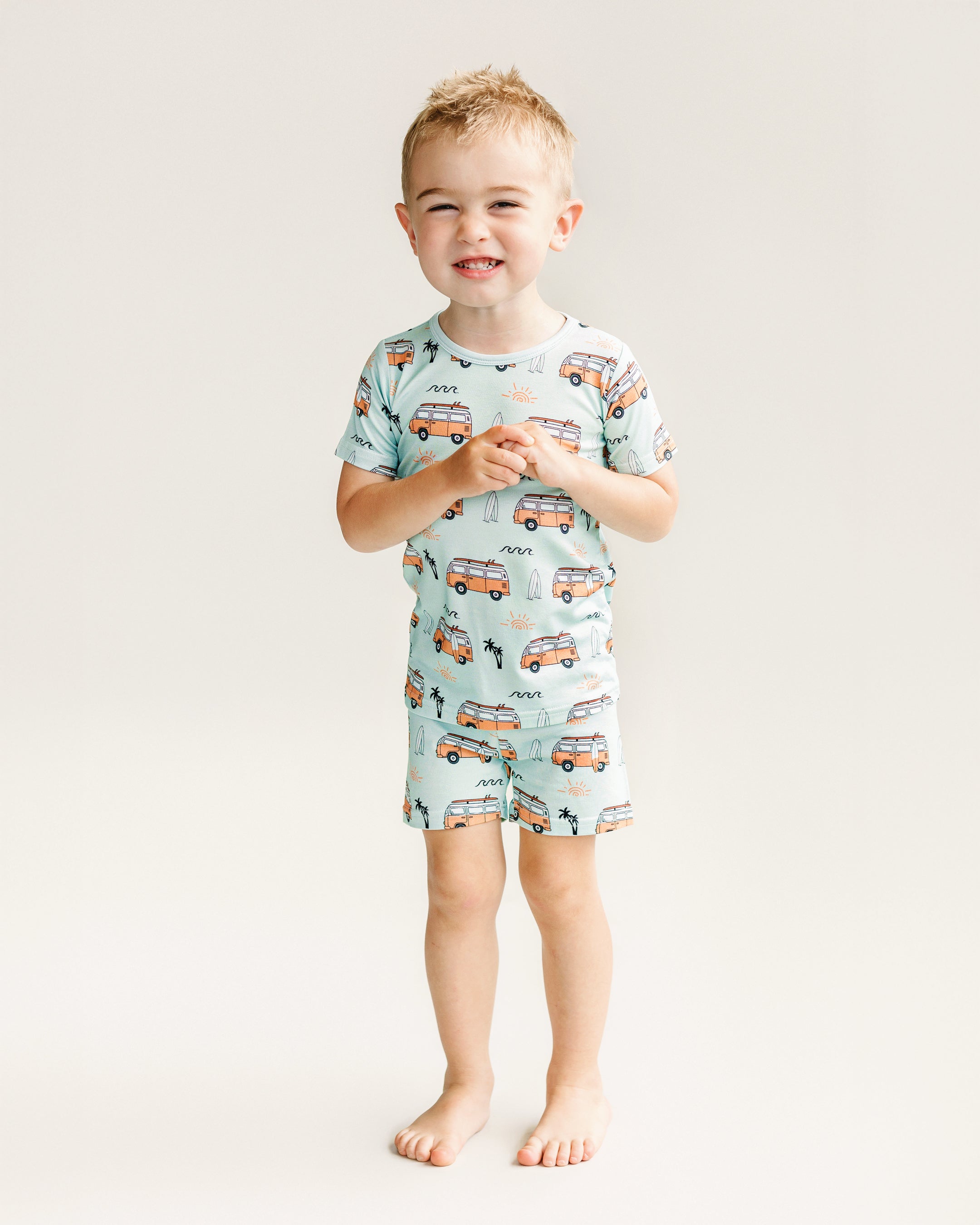 Boys Retro Beach Bamboo Shorts Pajama Set