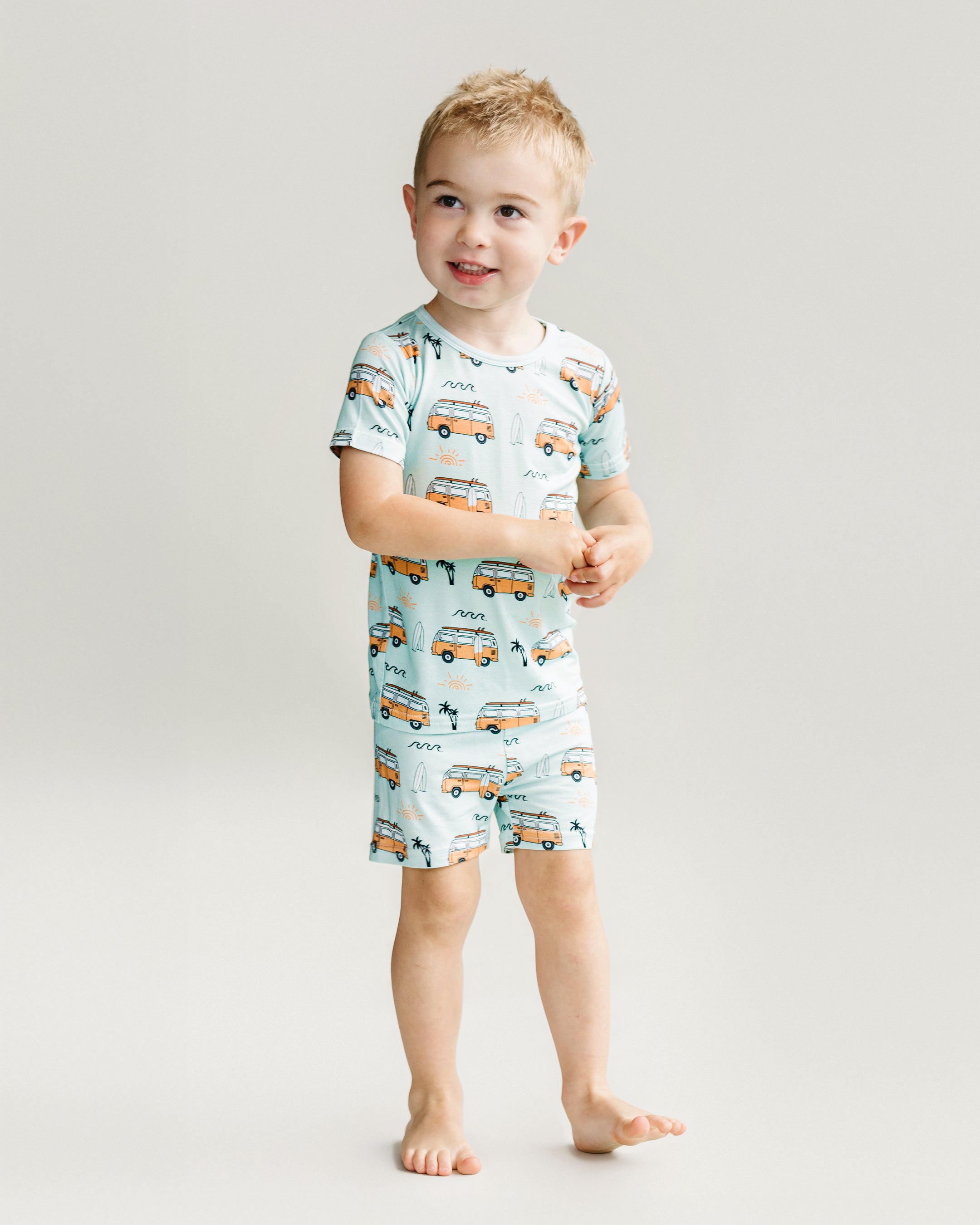 Boys Retro Beach Bamboo Shorts Pajama Set
