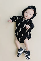 Hooded Bubble Romper  |  Black Bolts