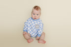 Bubble Romper | Checkered Smiley Blue