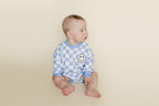 Bubble Romper | Checkered Smiley Blue