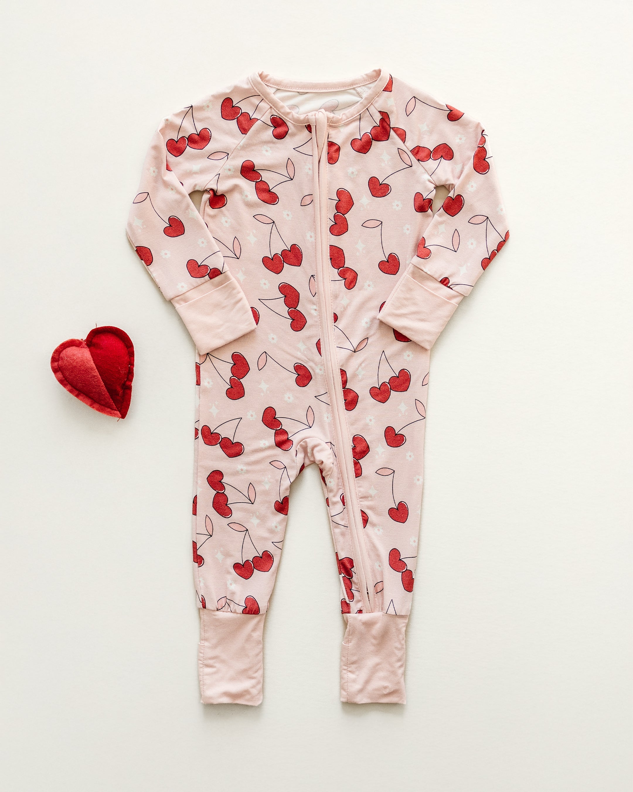 Baby Girl Bamboo Zip Pajama Romper | Cherry Heart