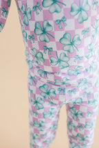 Girls Shamrock & Bows Bamboo Two Piece Pajama Set
