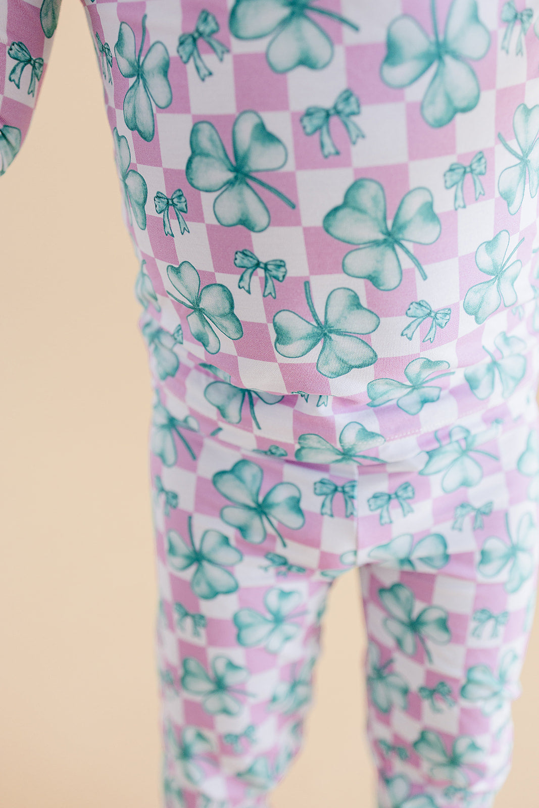 Girls Shamrock & Bows Bamboo Two Piece Pajama Set
