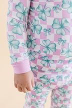 Girls Shamrock & Bows Bamboo Two Piece Pajama Set