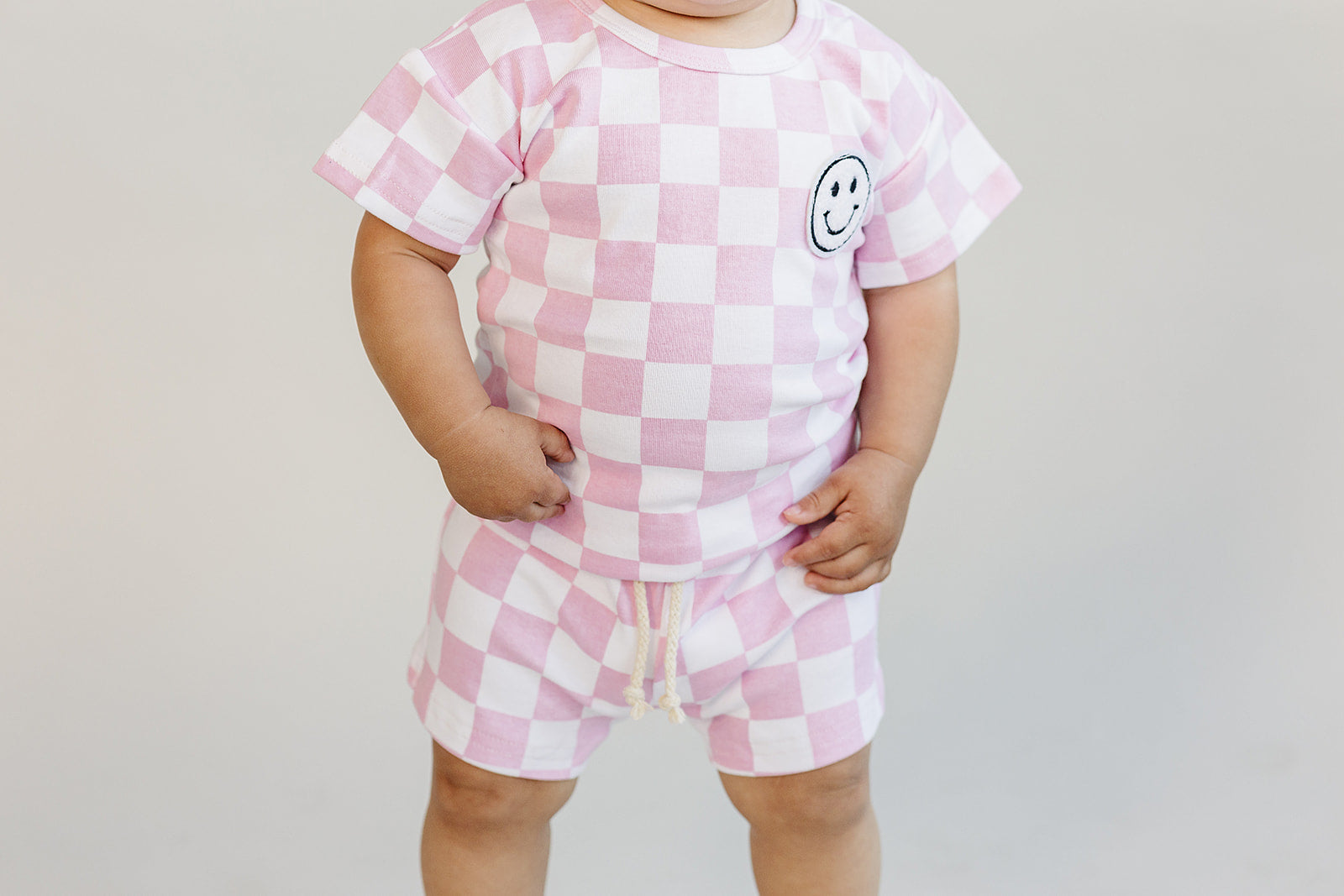 Girls Pink Checkered Shorts Set