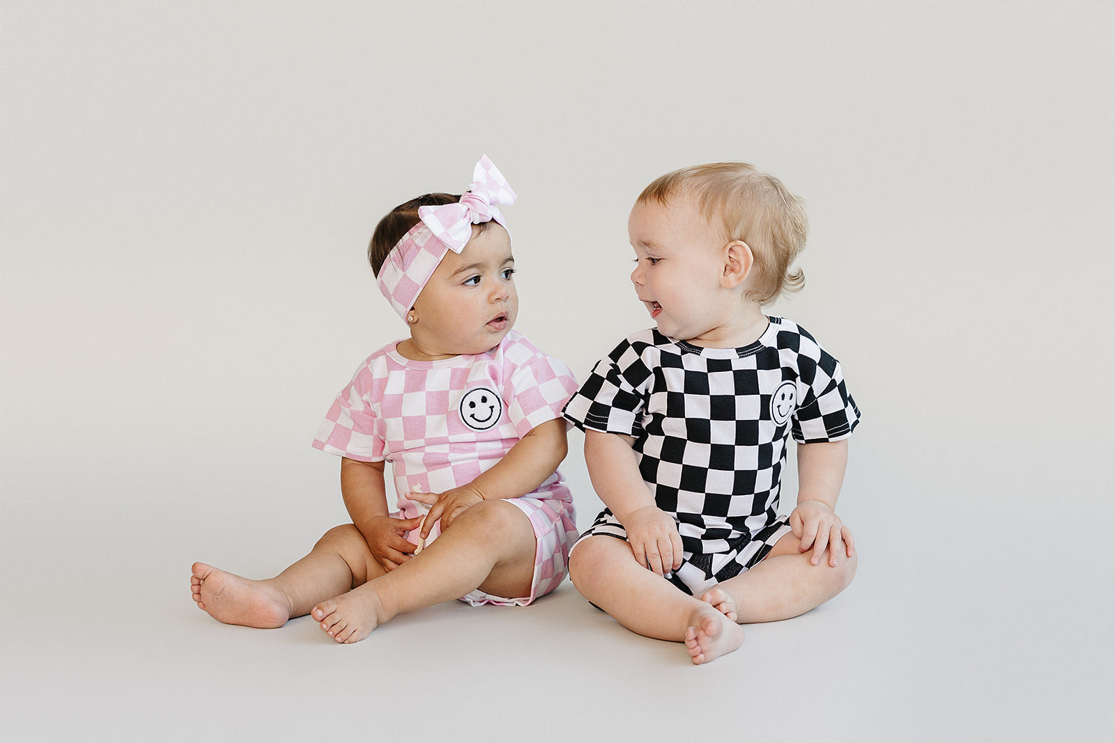 Girls Pink Checkered Shorts Set