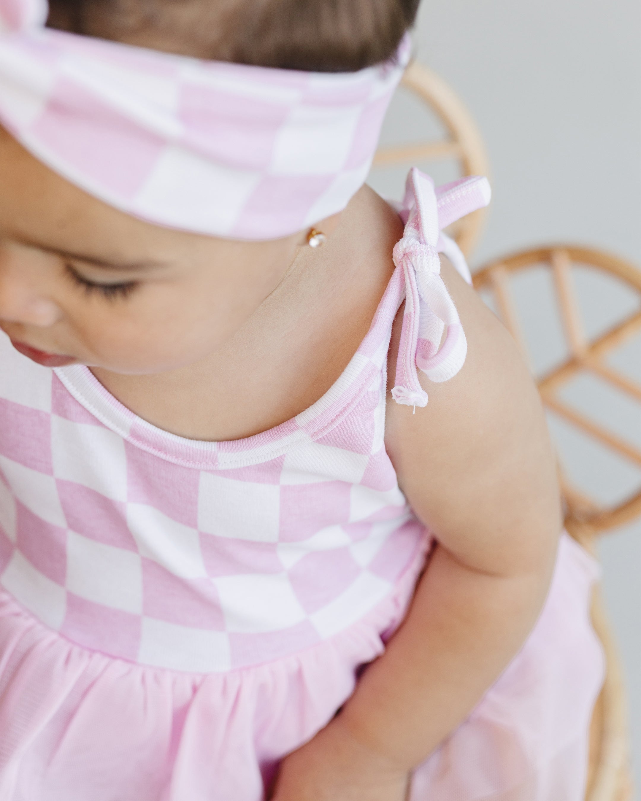Girls Pink Checkered Tutu Romper