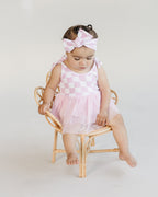 Girls Pink Checkered Tutu Romper
