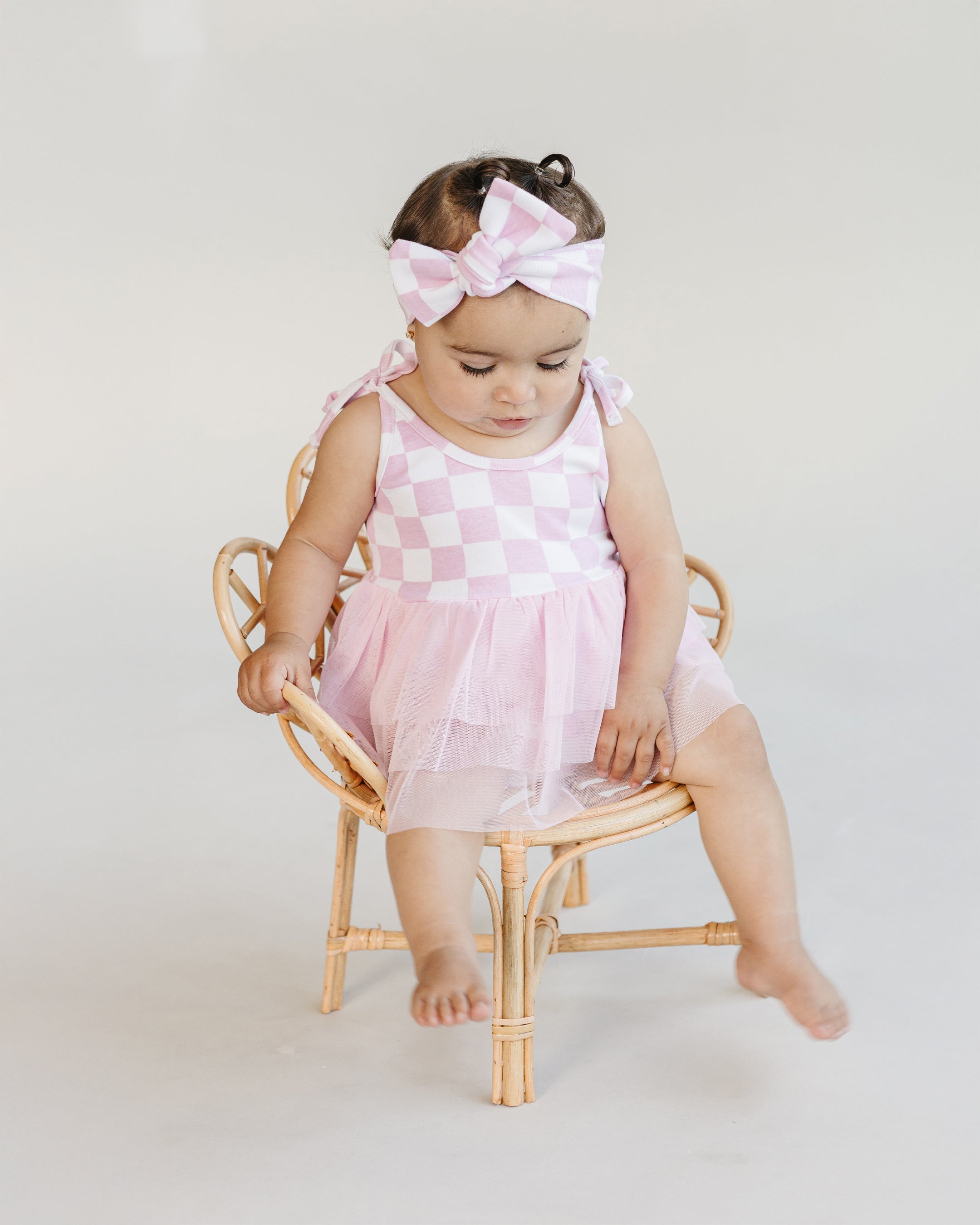Girls Pink Checkered Tutu Romper