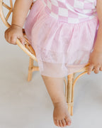 Girls Pink Checkered Tutu Romper