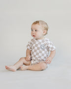 Smiley Latte Checkered Baby Shorts Set