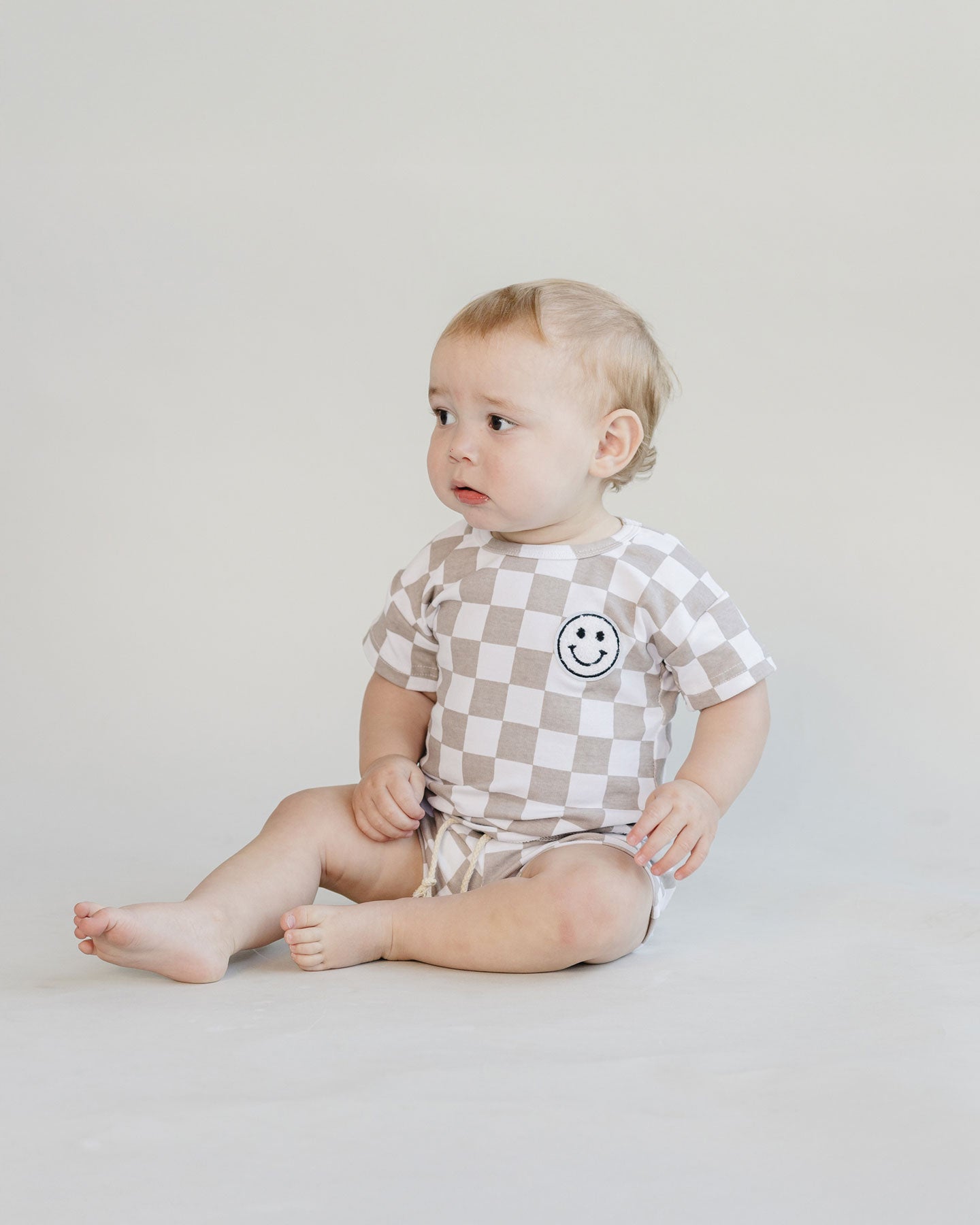 Smiley Latte Checkered Baby Shorts Set