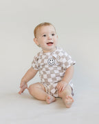 Smiley Latte Checkered Baby Shorts Set