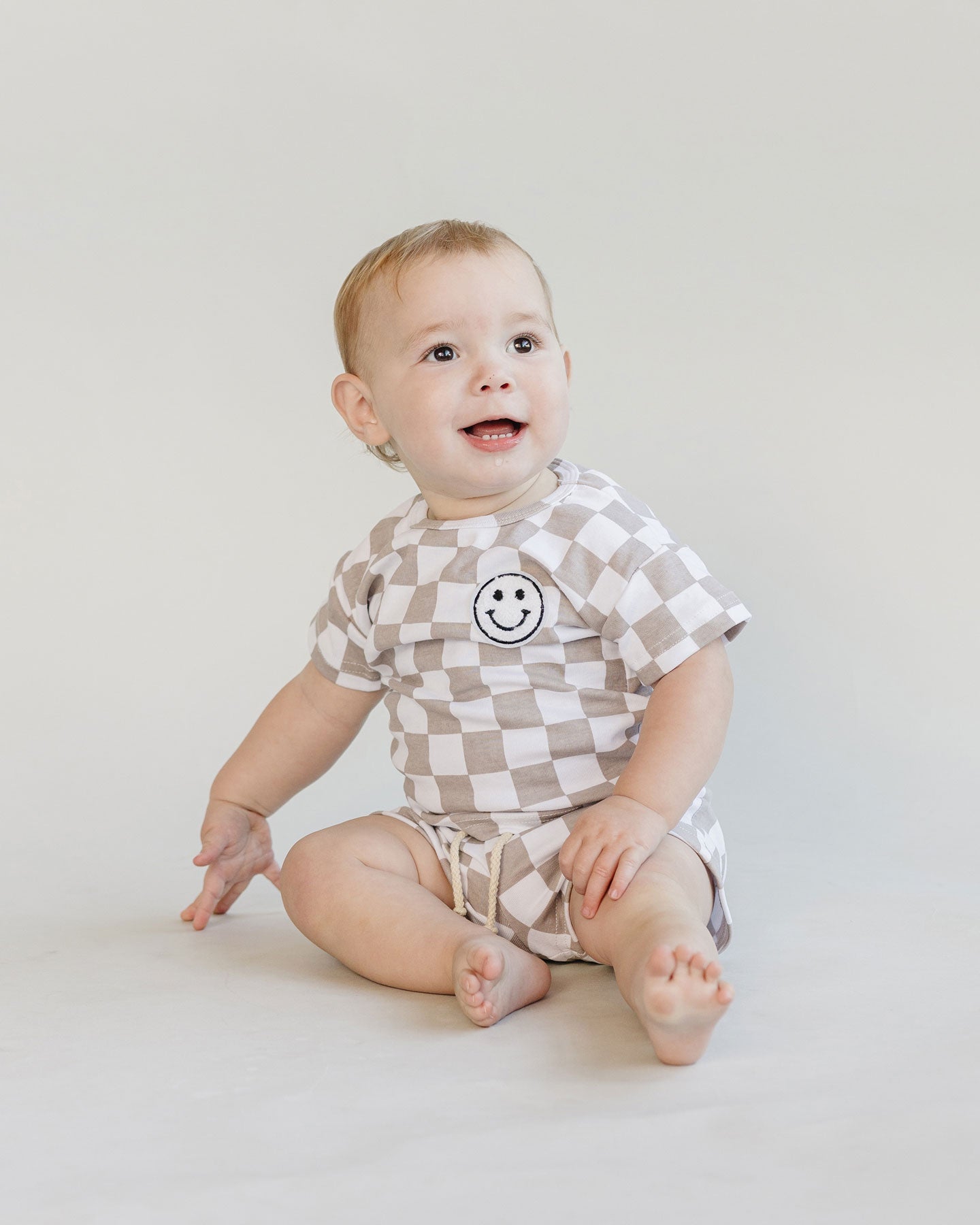 Smiley Latte Checkered Baby Shorts Set