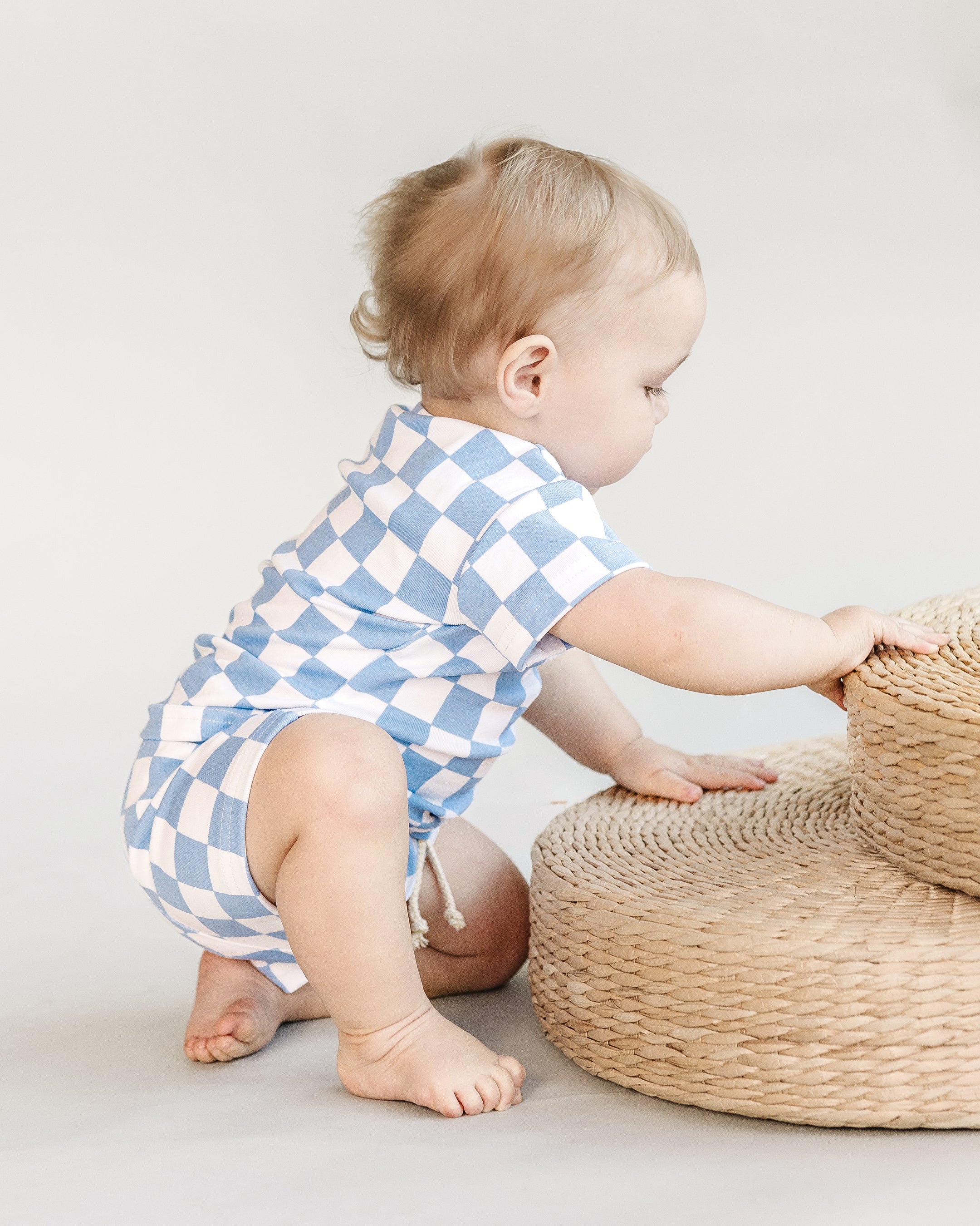 Blue Checkered Shorts Set