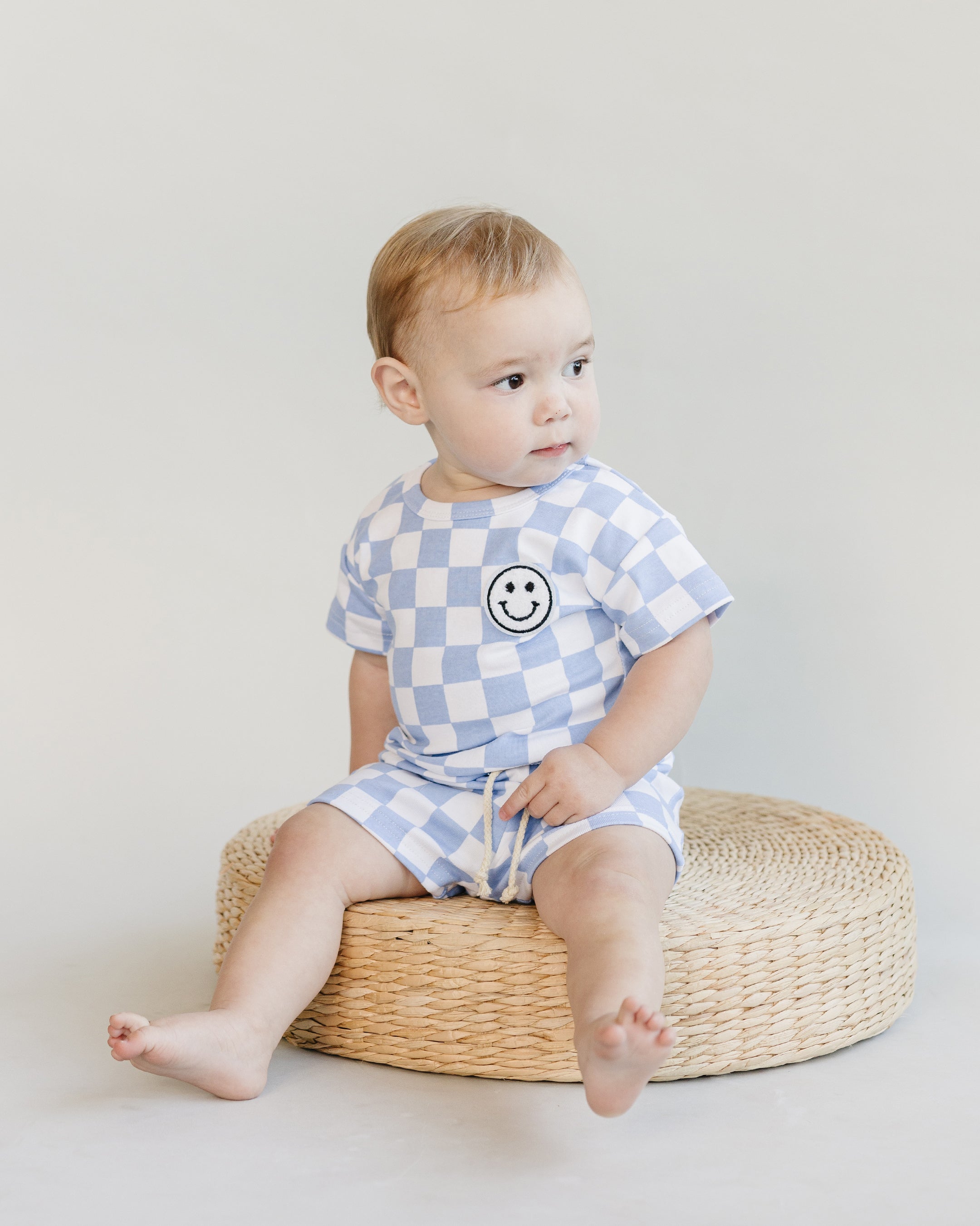 Blue Checkered Shorts Set