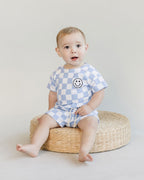 Blue Checkered Shorts Set