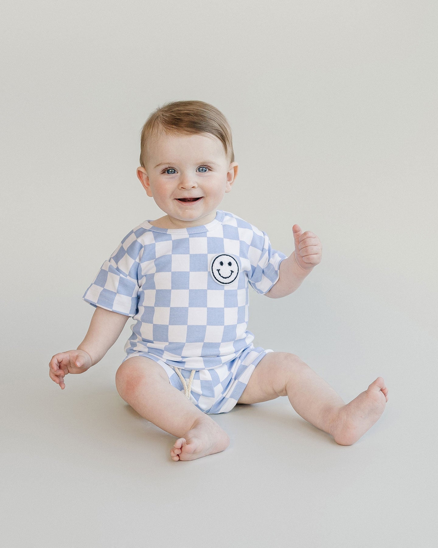 Blue Checkered Shorts Set