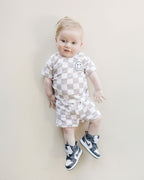 Smiley Latte Checkered Baby Shorts Set