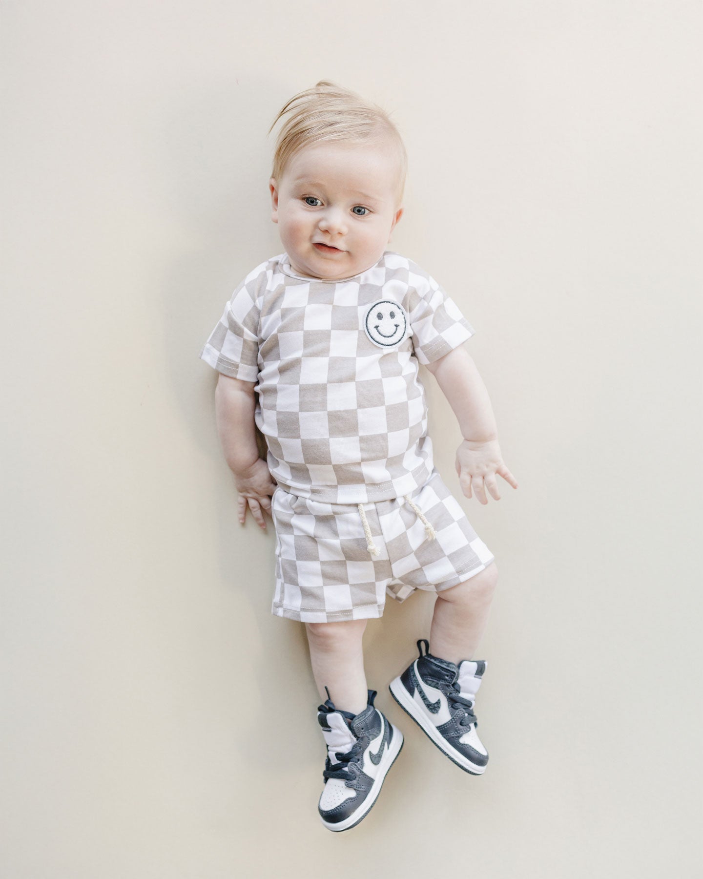 Smiley Latte Checkered Baby Shorts Set