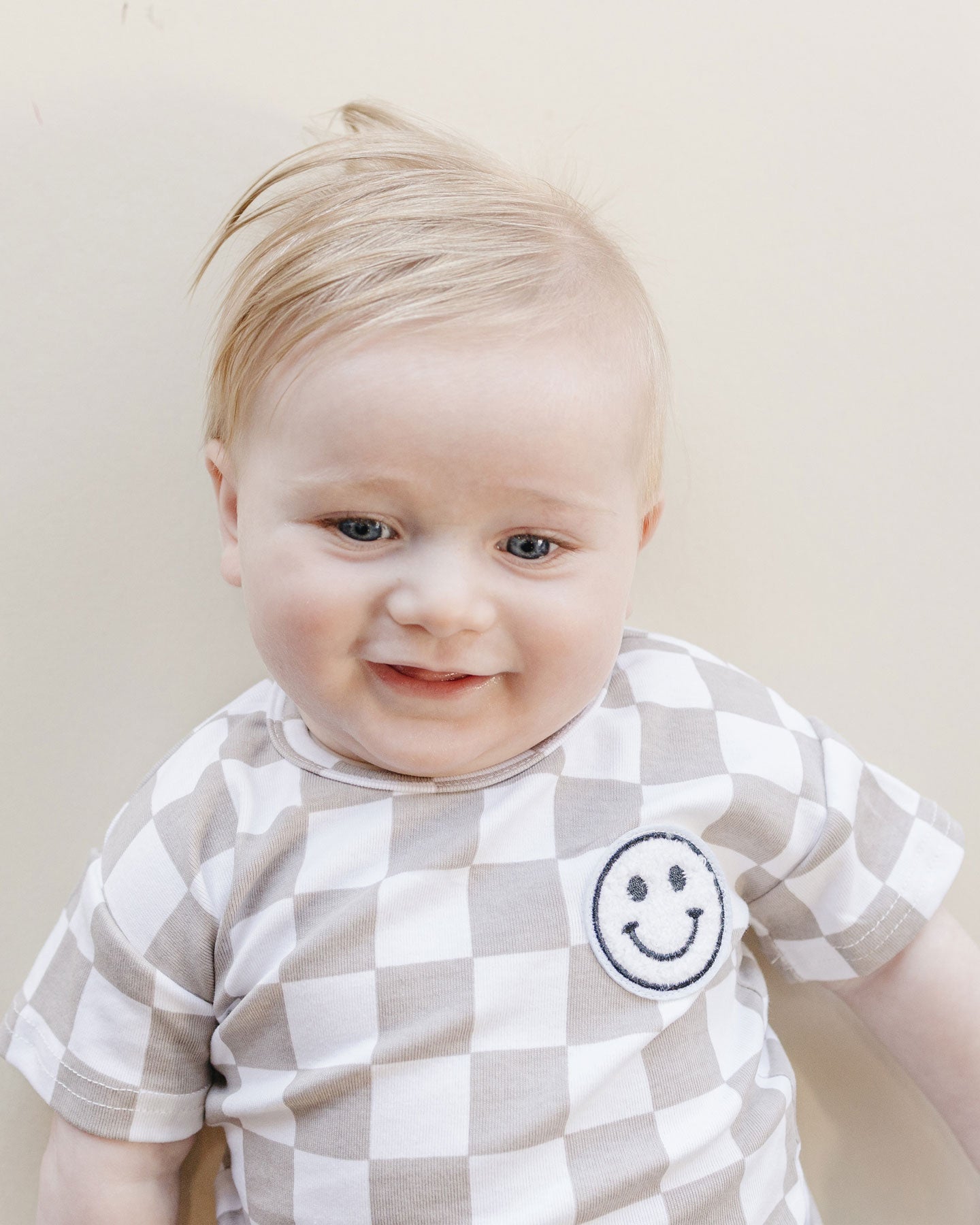 Smiley Latte Checkered Baby Shorts Set