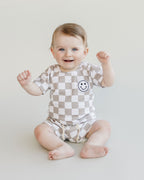 Smiley Latte Checkered Baby Shorts Set