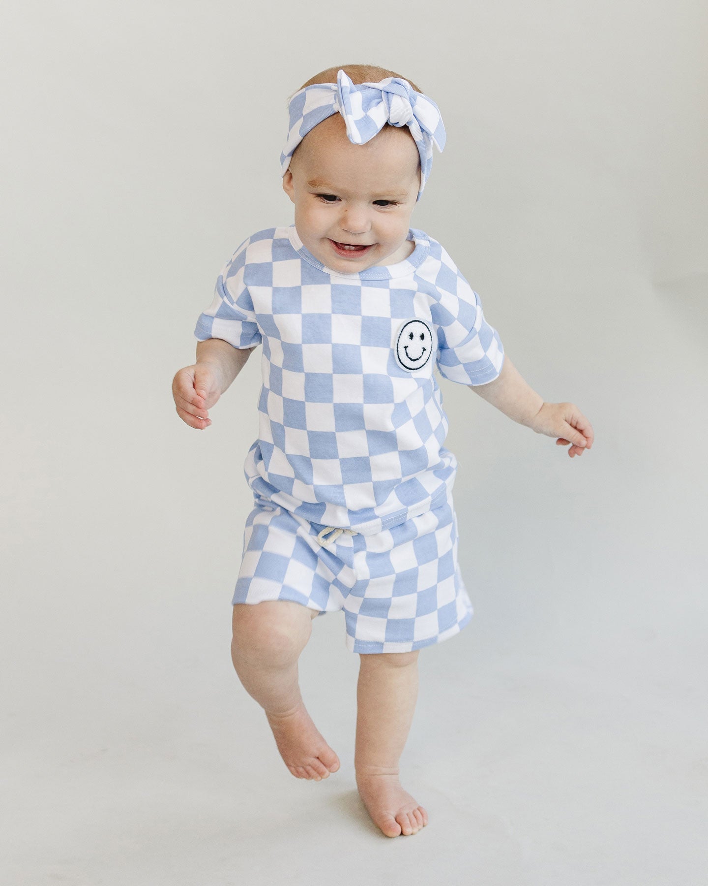 Blue Checkered Shorts Set
