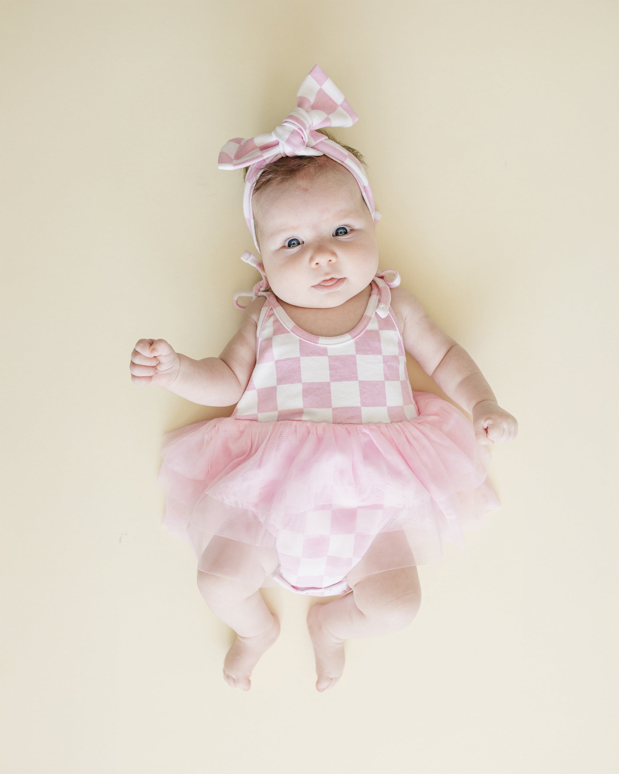 Girls Pink Checkered Tutu Romper