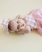 Girls Pink Checkered Tutu Romper