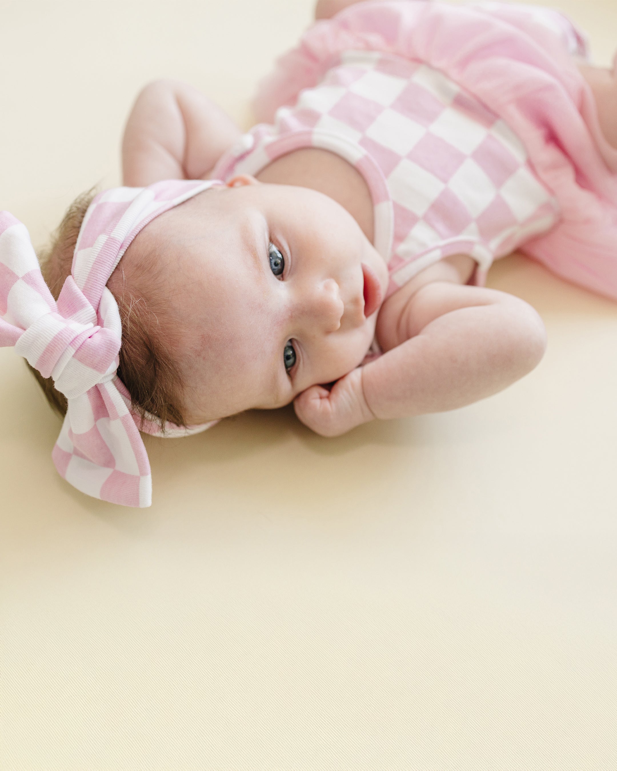 Girls Pink Checkered Tutu Romper