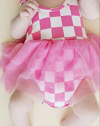 Tutu Romper | Checkered Bubble Gum