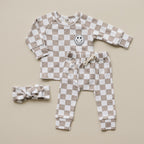 Boys Latte Checkered Smiley Lounge Set