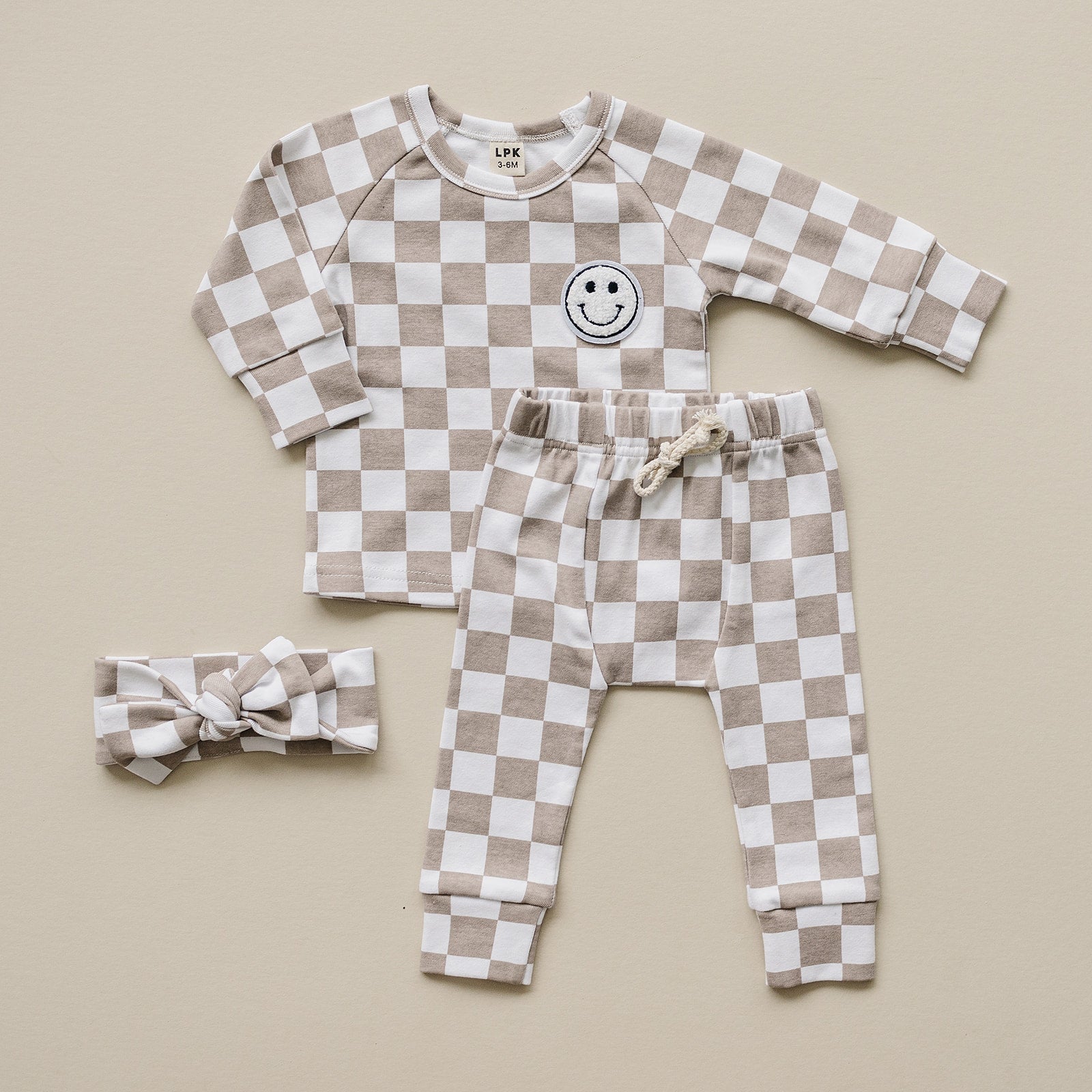 Boys Latte Checkered Smiley Lounge Set