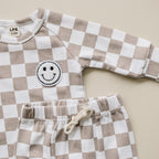 Boys Latte Checkered Smiley Lounge Set