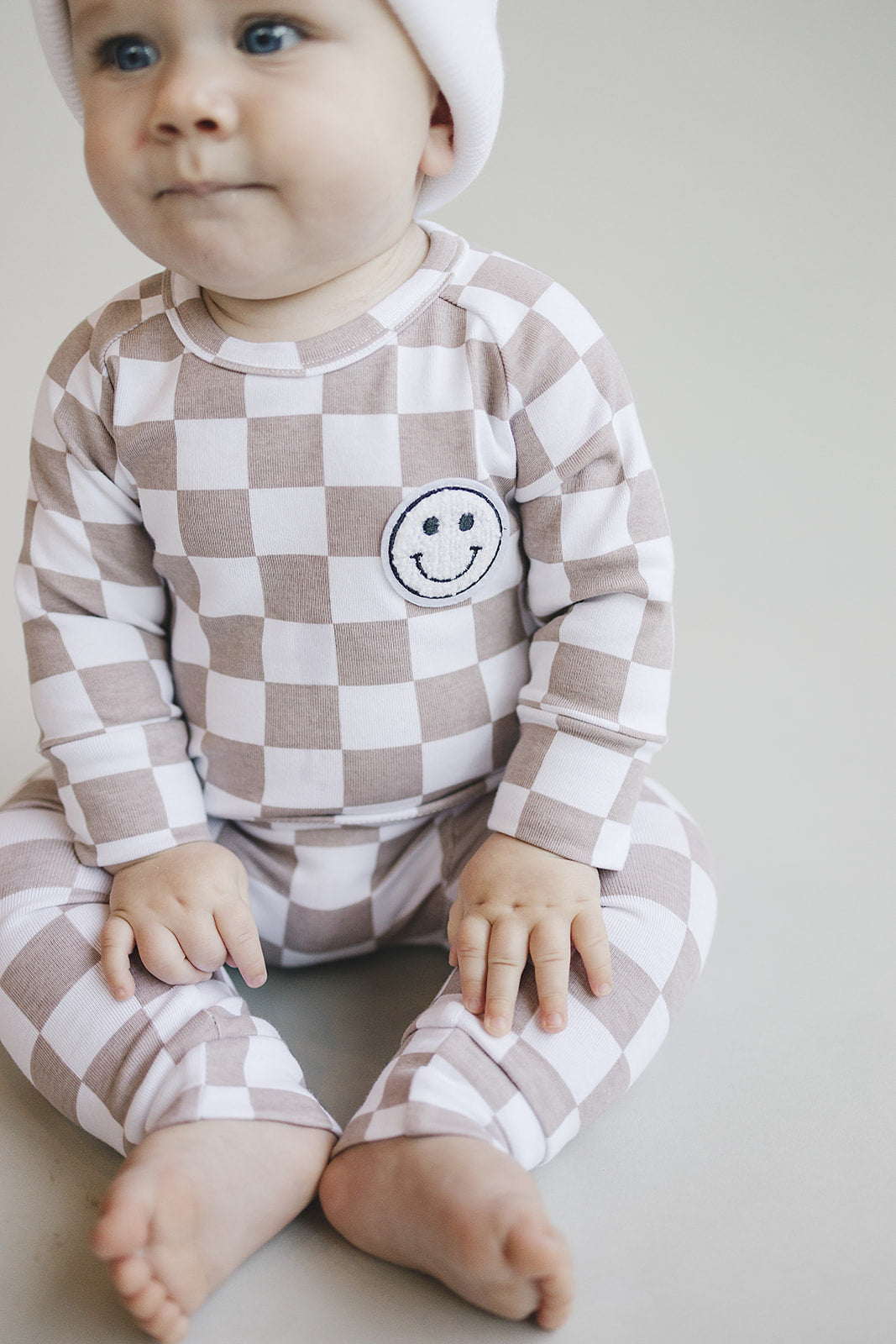 Boys Latte Checkered Smiley Lounge Set