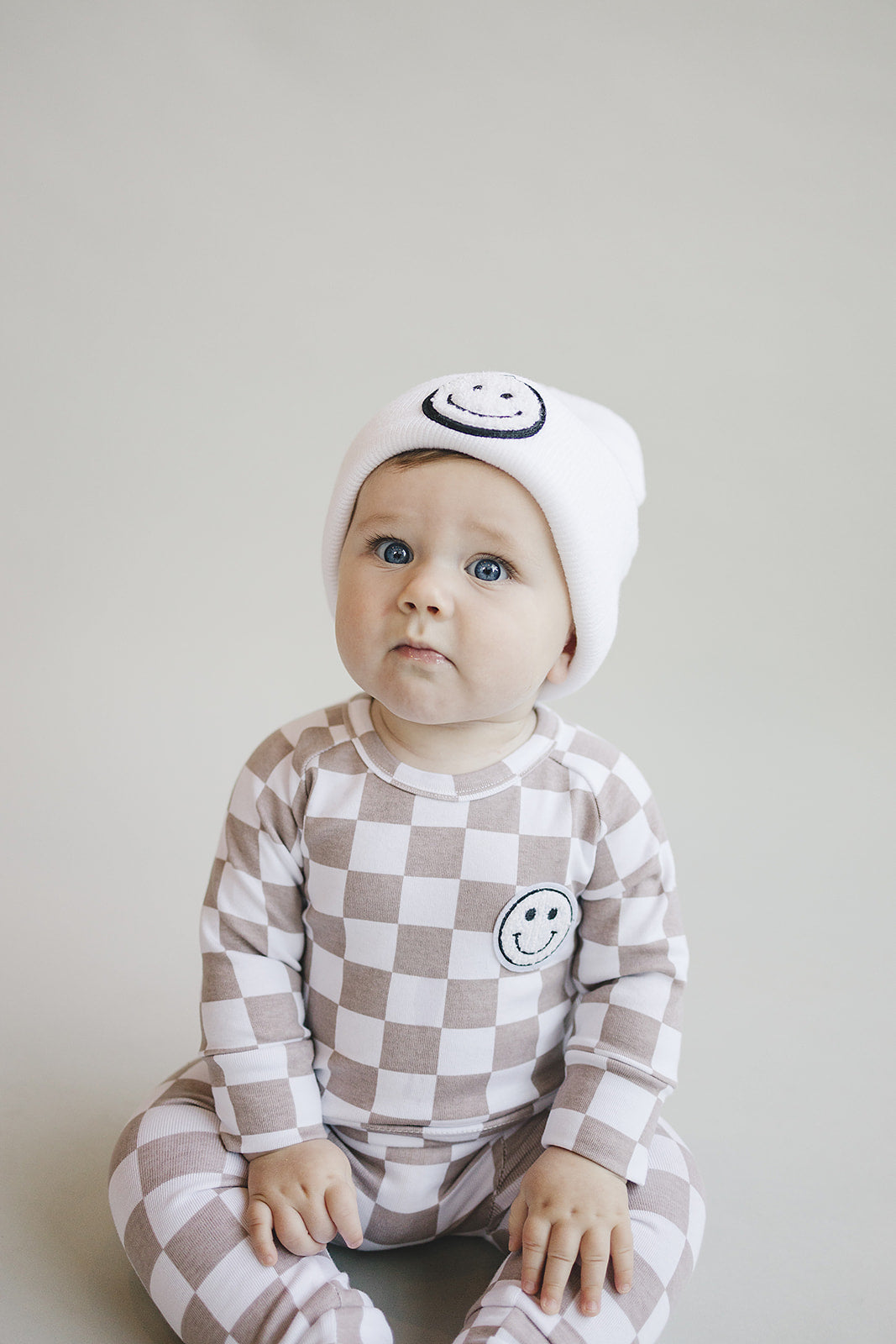 Boys Latte Checkered Smiley Lounge Set