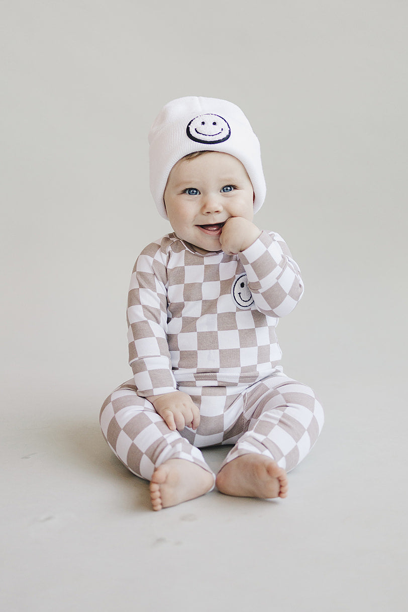 Boys Latte Checkered Smiley Lounge Set