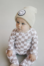 Boys Latte Checkered Smiley Lounge Set