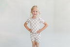 Latte Checkered Bamboo Two Piece Shorts Pajama Set