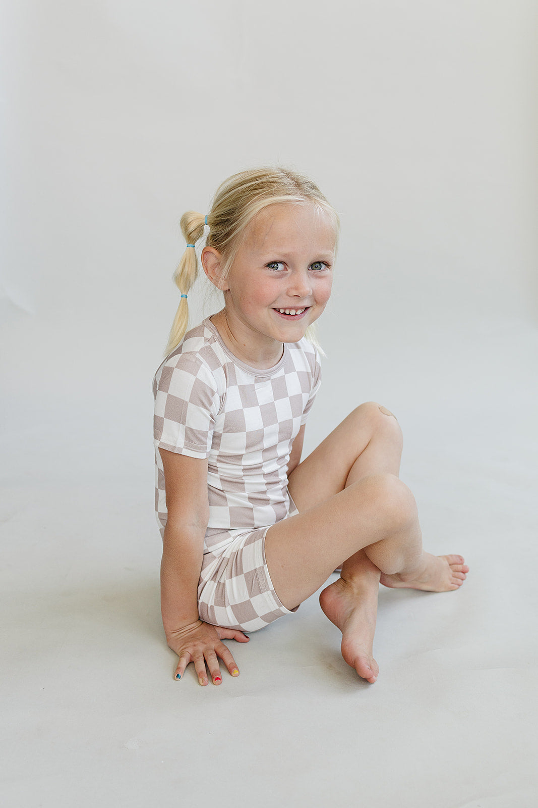 Latte Checkered Bamboo Two Piece Shorts Pajama Set
