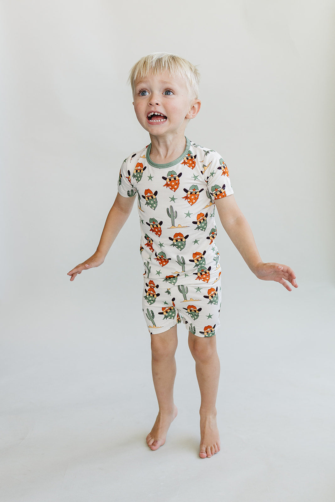 Boys Smiley Cowboy Bamboo Two Piece Shorts Set