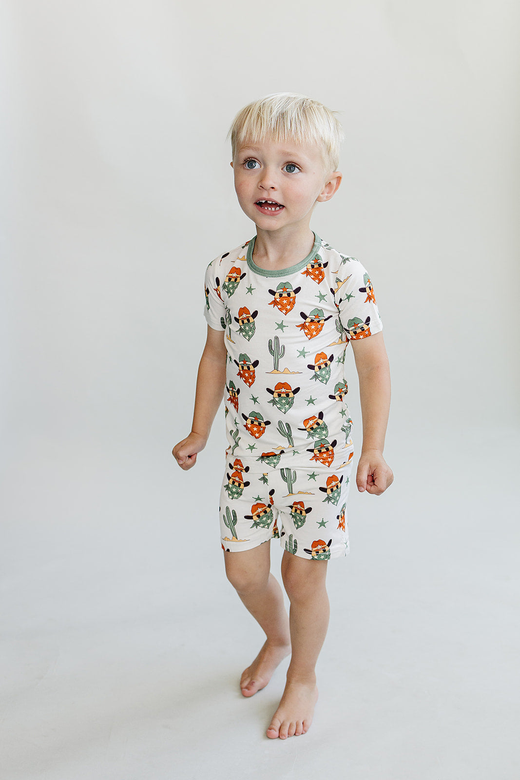 Boys Smiley Cowboy Bamboo Two Piece Shorts Set